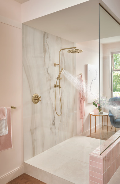 Essential Shower Series 18" Linear Round Shower Column Luxe Gold Finish