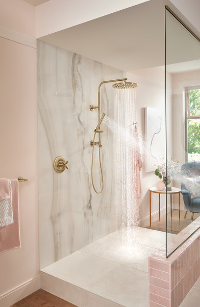 Essential Shower Series 18" Linear Round Shower Column Luxe Gold Finish