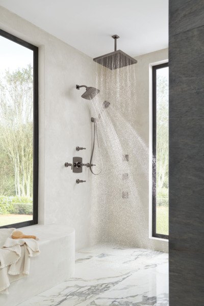 Essential Shower Series 7" Linear Square H2Okinetic Multi-Function Wall Mount Shower Head - 2.5 GPM Brilliance Black Onyx Finish