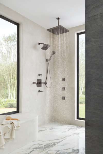 Essential Shower Series 7" Linear Square H2Okinetic Multi-Function Wall Mount Shower Head - 2.5 GPM Brilliance Black Onyx Finish
