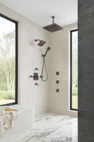 Essential Shower Series 7" Linear Square H2Okinetic Multi-Function Wall Mount Shower Head - 2.5 GPM Brilliance Black Onyx Finish