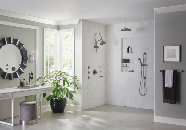 Essential Shower Series 10 7/16" Classic Slide Bar Shower Arm And Flange Luxe Steel Finish