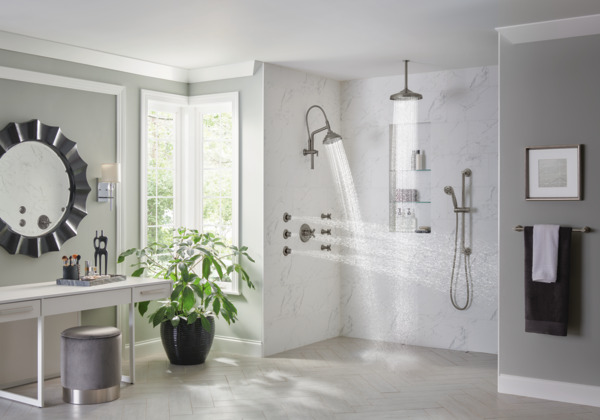 Essential Shower Series 10 7/16" Classic Slide Bar Shower Arm And Flange Luxe Steel Finish