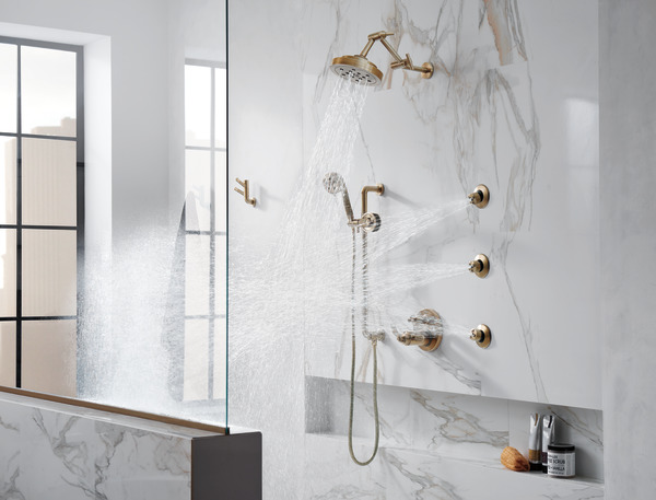 Litze TEMPASSURE THERMOSTATIC VALVE WITH 6-FUNCTION DIVERTER TRIM - Less Handles Luxe Gold Finish
