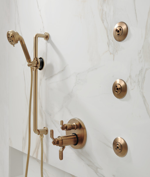 Litze TEMPASSURE THERMOSTATIC VALVE WITH 6-FUNCTION DIVERTER TRIM - Less Handles Luxe Gold Finish